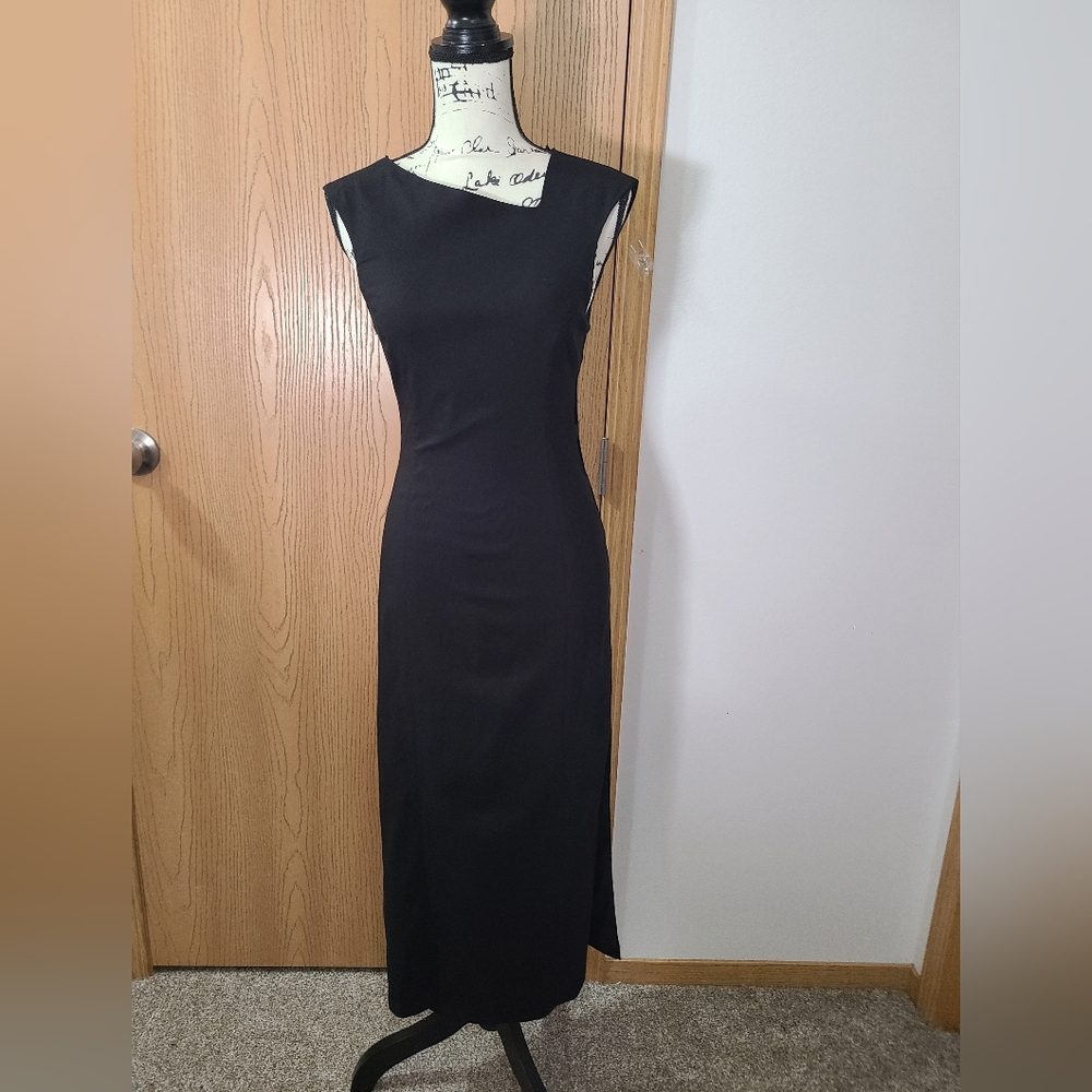 NWT Zara Side Cutout Asymmetrical Neckline Slit Bodycon Midi Dress - Picture 2 of 5